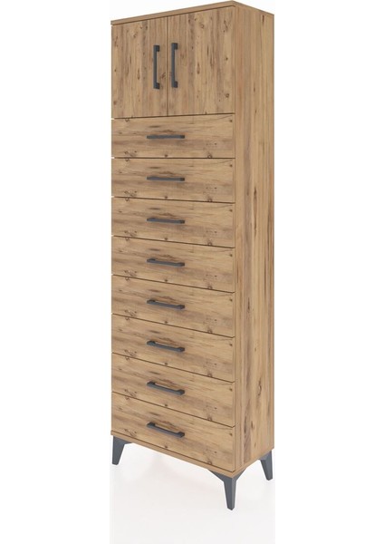 Arges Dolap 2 Raflı 8 Çekmeceli 2 Kapaklı 60X30X182 Çam-Çam modelleri