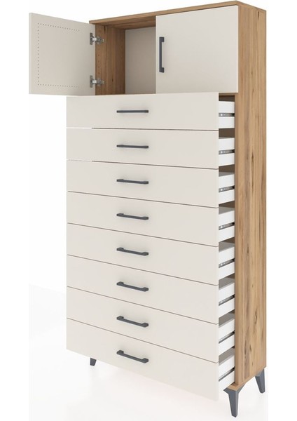 Arges Dolap Tek Raflı 8 Çekmeceli 2 Kapaklı 88X30X182 Çam-Aytaşı fırsatları