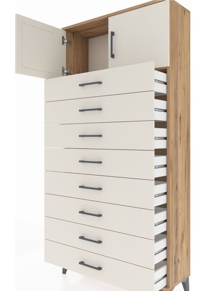 Arges Dolap Tek Raflı 8 Çekmeceli 2 Kapaklı 88X30X182 Çam-Aytaşı indirimleri