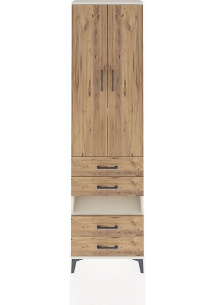Arges Dolap 4 Raflı 4 Çekmeceli 2 Kapaklı 60X30X221 Aytaşı-Çam