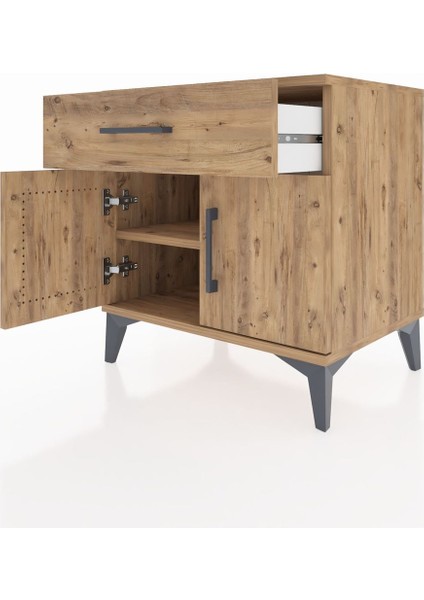 Hyperion Komodin Tek Raflı Tek Çekmeceli 2 Kapaklı 60X44X64 Çam-Çam fırsatları