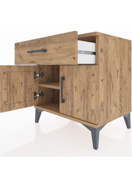 Hyperion Komodin Tek Raflı Tek Çekmeceli 2 Kapaklı 60X44X64 Çam-Çam indirimleri