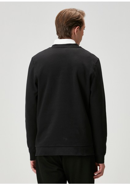 Siyah Figür Nakışlı Sweatshirt