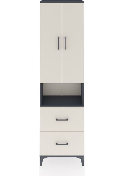Arges Dolap 4 Raflı 2 Çekmeceli 2 Kapaklı 60X30X221 Antrasit-Aytaşı
