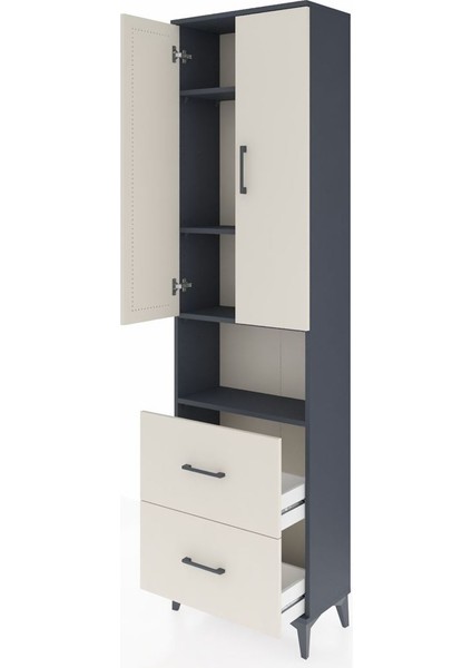 Arges Dolap 4 Raflı 2 Çekmeceli 2 Kapaklı 60X30X221 Antrasit-Aytaşı fırsatları