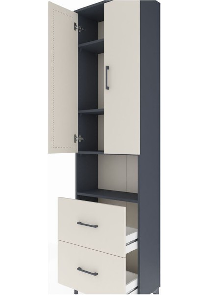 Arges Dolap 4 Raflı 2 Çekmeceli 2 Kapaklı 60X30X221 Antrasit-Aytaşı indirimleri