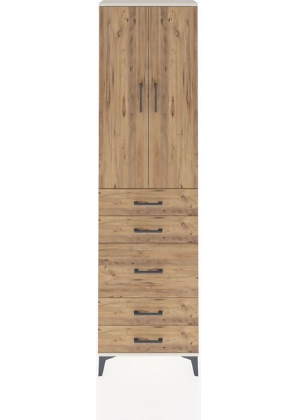 Arges Dolap 2 Raflı 5 Çekmeceli Tek Askılı 60X30X221 Aytaşı-Çam