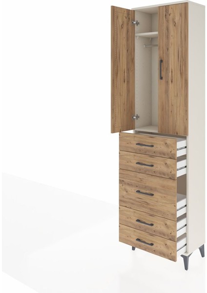 Arges Dolap 2 Raflı 5 Çekmeceli Tek Askılı 60X30X221 Aytaşı-Çam fırsatları