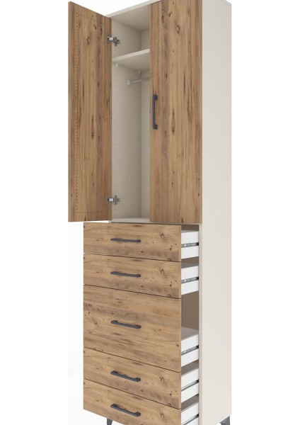 Arges Dolap 2 Raflı 5 Çekmeceli Tek Askılı 60X30X221 Aytaşı-Çam indirimleri