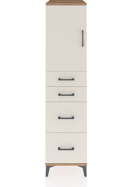Kronos Dolap Tek Raflı 4 Çekmeceli Tek Kapaklı 44X59X182 Çam-Aytaşı