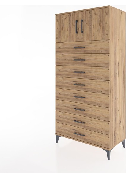Hyperion Dolap Tek Raflı 8 Çekmeceli 2 Kapaklı 88X44X182 Çam-Çam modelleri