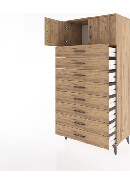 Hyperion Dolap Tek Raflı 8 Çekmeceli 2 Kapaklı 88X44X182 Çam-Çam fırsatları