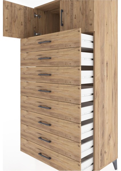 Hyperion Dolap Tek Raflı 8 Çekmeceli 2 Kapaklı 88X44X182 Çam-Çam indirimleri