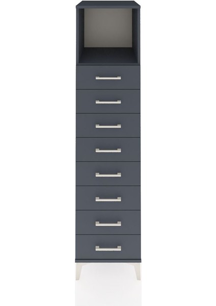 Kronos Dolap Tek Raflı 8 Çekmeceli 44X59X182 Antrasit-Antrasit