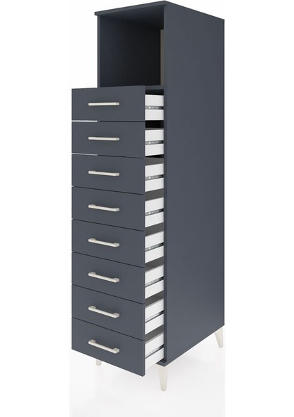 Kronos Dolap Tek Raflı 8 Çekmeceli 44X59X182 Antrasit-Antrasit fırsatları