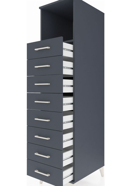 Kronos Dolap Tek Raflı 8 Çekmeceli 44X59X182 Antrasit-Antrasit indirimleri