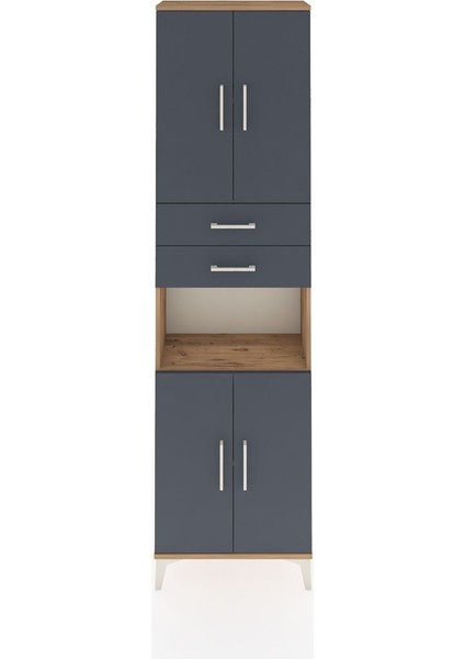 Arges Dolap 4 Raflı 2 Çekmeceli 4 Kapaklı 60X30X221 Çam-Antrasit