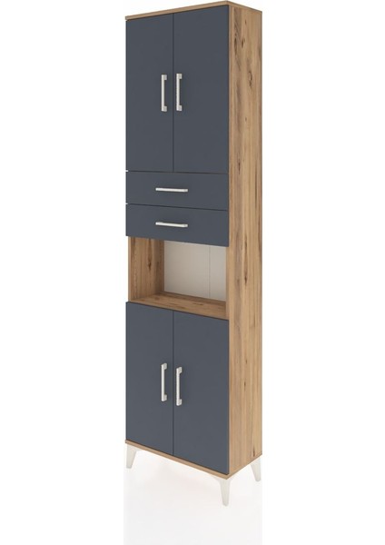 Arges Dolap 4 Raflı 2 Çekmeceli 4 Kapaklı 60X30X221 Çam-Antrasit modelleri