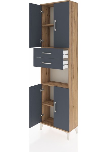 Arges Dolap 4 Raflı 2 Çekmeceli 4 Kapaklı 60X30X221 Çam-Antrasit fırsatları