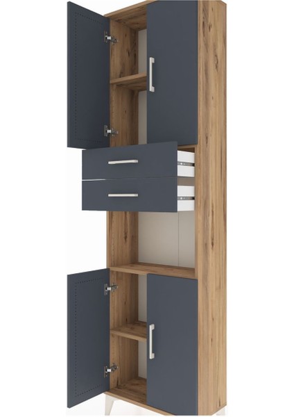 Arges Dolap 4 Raflı 2 Çekmeceli 4 Kapaklı 60X30X221 Çam-Antrasit indirimleri