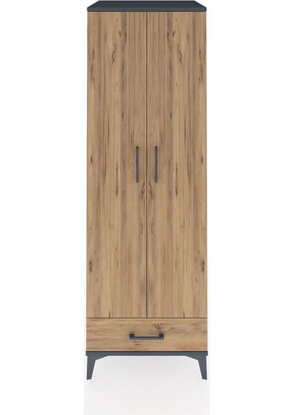 Kronos Dolap 4 Raflı Tek Çekmeceli 2 Kapaklı 60X59X182 Antrasit-Çam