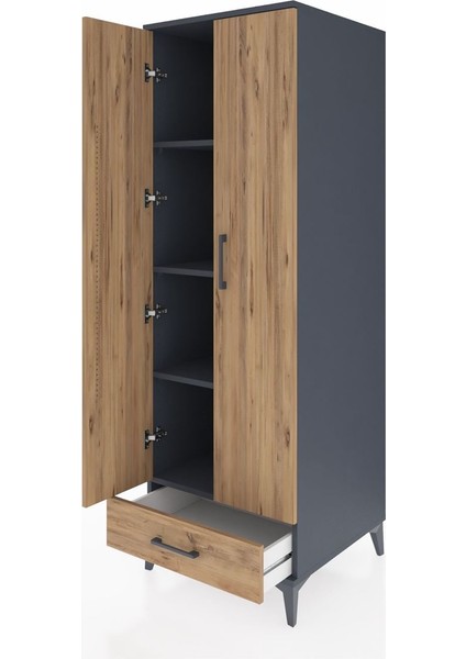 Kronos Dolap 4 Raflı Tek Çekmeceli 2 Kapaklı 60X59X182 Antrasit-Çam fırsatları