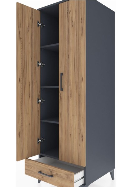 Kronos Dolap 4 Raflı Tek Çekmeceli 2 Kapaklı 60X59X182 Antrasit-Çam indirimleri