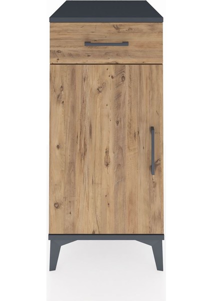 Kronos Komodin 2 Raflı Tek Çekmeceli Tek Kapaklı 44X59X96 Antrasit-Çam