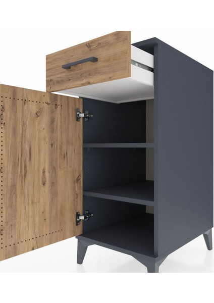 Kronos Komodin 2 Raflı Tek Çekmeceli Tek Kapaklı 44X59X96 Antrasit-Çam indirimleri