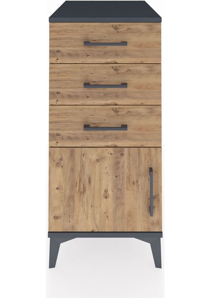 Kronos Komodin 3 Çekmeceli Tek Kapaklı 44X59X96 Antrasit-Çam