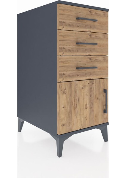 Kronos Komodin 3 Çekmeceli Tek Kapaklı 44X59X96 Antrasit-Çam fiyatları