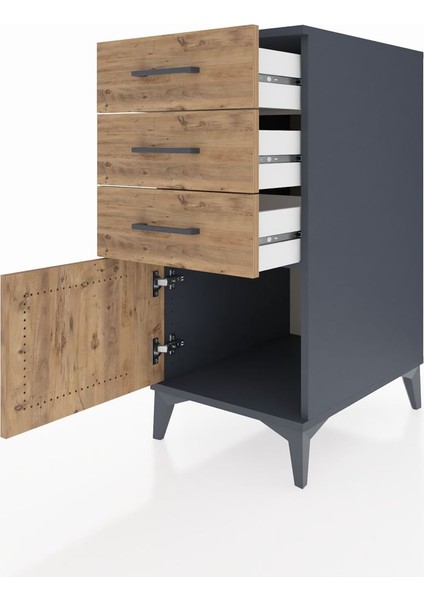 Kronos Komodin 3 Çekmeceli Tek Kapaklı 44X59X96 Antrasit-Çam fırsatları