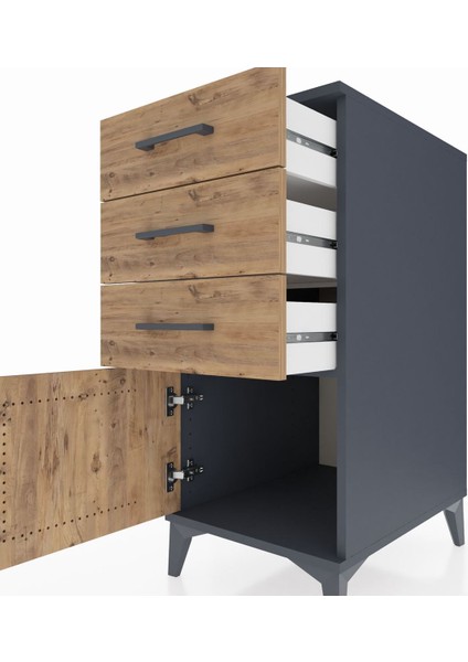 Kronos Komodin 3 Çekmeceli Tek Kapaklı 44X59X96 Antrasit-Çam indirimleri