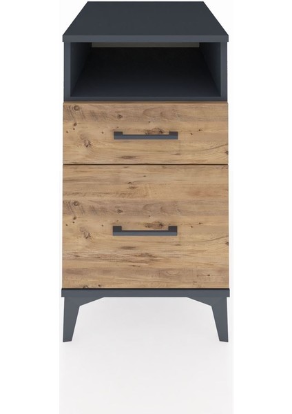 Kronos Komodin Tek Raflı 2 Çekmeceli 44X59X80 Antrasit-Çam