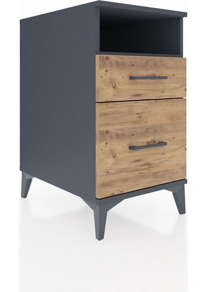 Kronos Komodin Tek Raflı 2 Çekmeceli 44X59X80 Antrasit-Çam fiyatları