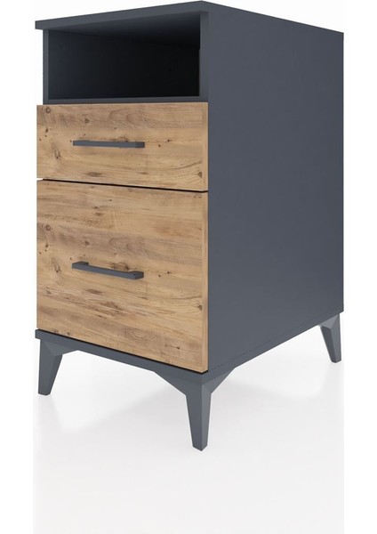 Kronos Komodin Tek Raflı 2 Çekmeceli 44X59X80 Antrasit-Çam modelleri