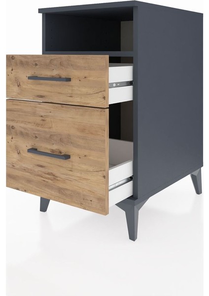 Kronos Komodin Tek Raflı 2 Çekmeceli 44X59X80 Antrasit-Çam fırsatları