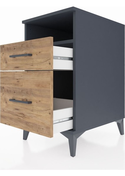 Kronos Komodin Tek Raflı 2 Çekmeceli 44X59X80 Antrasit-Çam indirimleri