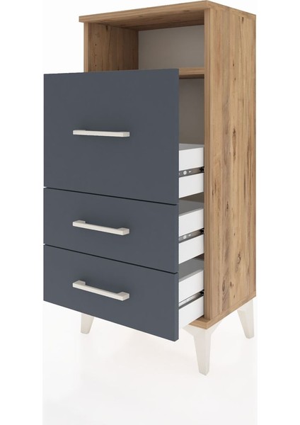 Arges Komodin Tek Raflı 3 Çekmeceli 44X30X96 Çam-Antrasit fırsatları