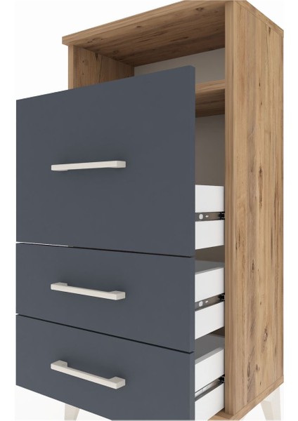 Arges Komodin Tek Raflı 3 Çekmeceli 44X30X96 Çam-Antrasit indirimleri