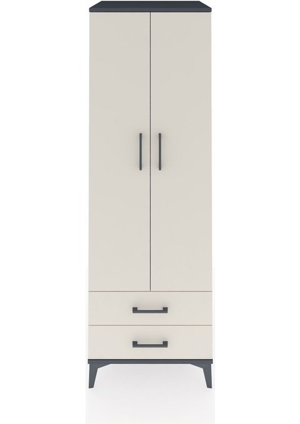 Kronos Dolap 4 Raflı 2 Çekmeceli 2 Kapaklı 60X59X182 Antrasit-Aytaşı