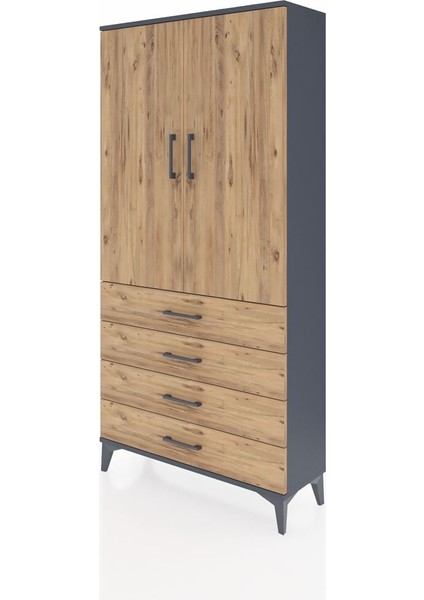 Arges Dolap 3 Raflı 4 Çekmeceli 2 Kapaklı 88X30X182 Antrasit-Çam modelleri