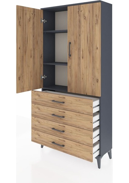 Arges Dolap 3 Raflı 4 Çekmeceli 2 Kapaklı 88X30X182 Antrasit-Çam fırsatları