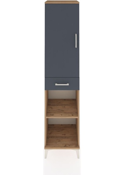 Hyperion Dolap 4 Raflı Tek Çekmeceli Tek Kapaklı 44X44X195 Çam-Antrasit