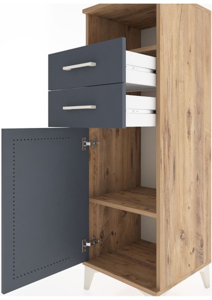 Hyperion Dolap 2 Raflı 2 Çekmeceli Tek Kapaklı 44X44X134 Çam-Antrasit indirimleri