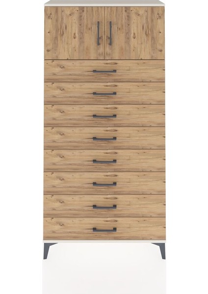 Arges Dolap Tek Raflı 8 Çekmeceli 2 Kapaklı 88X30X182 Aytaşı-Çam