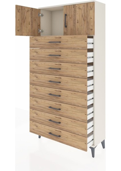 Arges Dolap Tek Raflı 8 Çekmeceli 2 Kapaklı 88X30X182 Aytaşı-Çam fırsatları