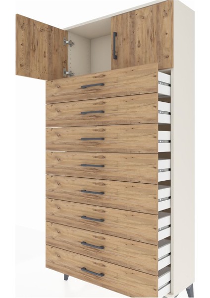 Arges Dolap Tek Raflı 8 Çekmeceli 2 Kapaklı 88X30X182 Aytaşı-Çam indirimleri