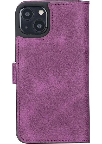 Apple iPhone 13 Uyumlu Deri Cüzdanlı Kılıf Rustik Mor modelleri