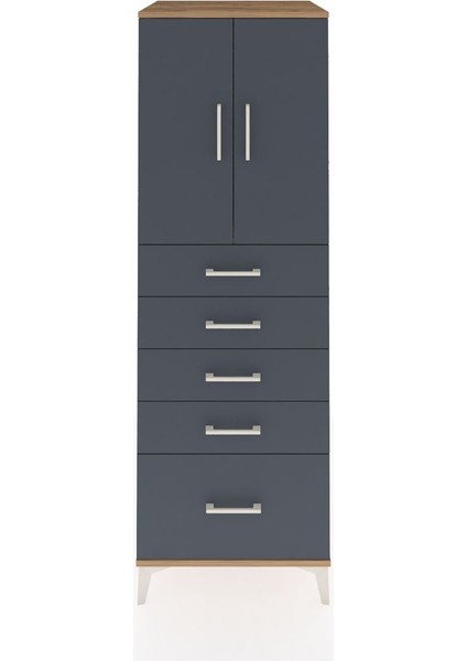 Kronos Dolap Tek Raflı 5 Çekmeceli 2 Kapaklı 60X59X182 Çam-Antrasit